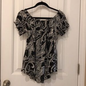 Sheer black & white print tunic blouse